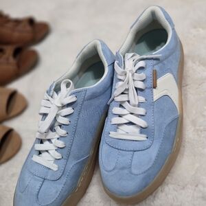 Light Blue Suede Sneakers with White Accents